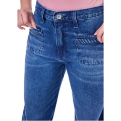 Calça Feminina Radade Wide Leg Azul Detalhe Trançado