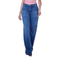Calça Feminina Radade Wide Leg Azul Detalhe Trançado