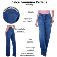 Calça Feminina Radade Wide Leg Azul Detalhe Trançado