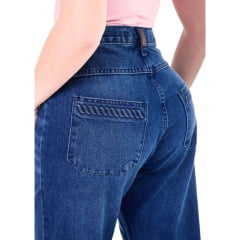 Calça Feminina Radade Wide Leg Azul Detalhe Trançado