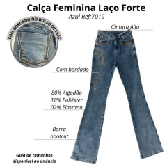 Calça Feminina Laço Forte Jeans Bordado Corda REf:7019
