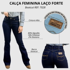 Calça Feminina Laço Forte Jeans Escuro Bootcut Amaciado Com Silicone REF: 7028