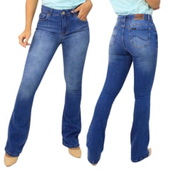 Calça Feminina Lee Jeans Azul Claro Hoxie Premium Strech Cintura Alta Boot Cut Dewi Ref:3411L