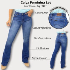 Calça Feminina Lee Jeans Azul Claro Hoxie Premium Strech Cintura Alta Boot Cut Dewi Ref:3411L