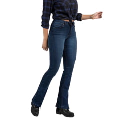 Calça Feminina Lee Jeans Azul Escuro Hoxie Premier Strech Cintura Alta Boot Cut Ref:3417L