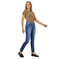 Calça Feminina Lee Jeans Azul Médio Marion Regular Fit Cintura Alta Galaxy Tank - Ref.3233L