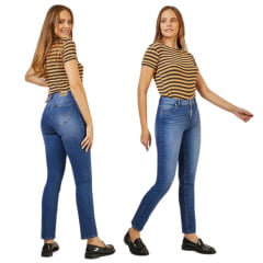 Calça Feminina Lee Jeans Azul Médio Marion Regular Fit Cintura Alta Galaxy Tank - Ref.3233L