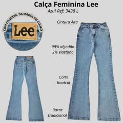 Calça Feminina Lee Jeans Azul Stonada Hoxil Premium Strech Skinny Fit Cintura Alta Bootcut Ref: 3438L