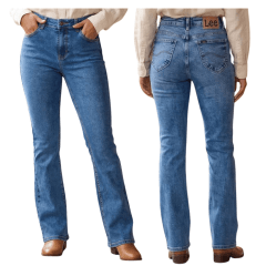 Calça Feminina Lee Jeans Azul Stonada Hoxil Premium Stretch Skinny Fit Cintura Alta Bootcut Ref: 3438L Calça Feminina Lee Jeans Azul Stonada Hoxil Premium Stretch Skinny Fit Cintura Alta Bootcut Ref: 3438L