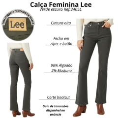 Calça Feminina Lee Jeans Verde Escuro Premium Hoxie Stretch Bootcut Ref:3405L