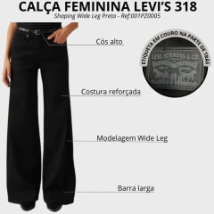 Calça Feminina Levi's 318 Shaping Wide Leg Preta Ref:001PZ0005