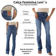 Calça Feminina Levi's Azul Médio 725 High Rise Bootcut Com Lycra Ref:LB7250065
