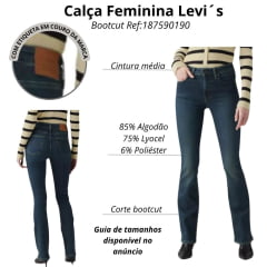Calça Feminina Levi's Jeans Azul 725 High Rise Bootcut Com Strech Ref:187590190