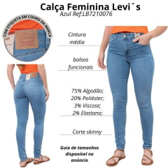 Calça Feminina Levi's Jeans Azul Claro 721 High Rise Skinny Ref:LB7210076