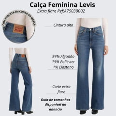 Calça Feminina Levi's Jeans Azul Escuro Ribcage Bell A Super High Rise Slim Through Barra Extra Flare Ref: A 75030002