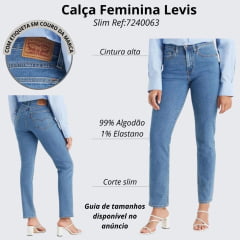 Calça Feminina Levi's Jeans Azul Médio 721 High-Rise Slim Straight Reta Ref:LB 7240063