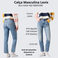 Calça Feminina Levi's Jeans Azul Médio 724 High Rise Slim Straight Reta Ref: 188830386