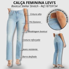 Calça Feminina Levi's Jeans Delavê Médio High-Rise Bootcut Strellar Stretch Com Barra Desfiada - Ref.187590154