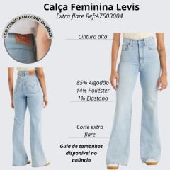 Calça Feminina Levi's Jeans Delavê Ribcage Bell A Super High Rise Slim Though Com Barra Extra Flare Ref: A7503004