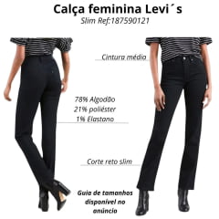 Calça Feminina Levi's Jeans Preto 724 High Rise Slim Straight Reta Ref:188830016