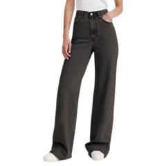 Calça Feminina Levi's Jeans Preto Ribcage Wide Leg A Super High Rise Slim Com Barra Extra Flare Ref:A 60810011