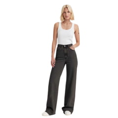 Calça Feminina Levi's Jeans Preto Ribcage Wide Leg A Super High Rise Slim Com Barra Extra Flare Ref:A 60810011