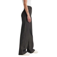 Calça Feminina Levi's Jeans Preto Ribcage Wide Leg A Super High Rise Slim Com Barra Extra Flare Ref:A 60810011