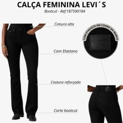Calça Feminina Levi's Preta 725 High Rise Bootcut Flare Ref:187590184