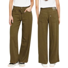 Calça Feminina Levi's Strauss XL Straight Tecido Verde Musgo Light Weight Linen Ref: A 87010017