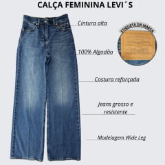 Calça Feminina Levi's Jeans Azul Ribcage Wide Leg High Rise Slim Throught The Hip And Thigh Flare Ref.A60810012