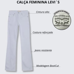 Calça Feminina Levi's Jeans Branco 725 Cintura Alta Bootcut Ref:LB7250061