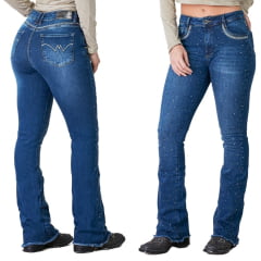 Calça Feminina Minuty Jeans Azul Brilho de Strass Ref 241570