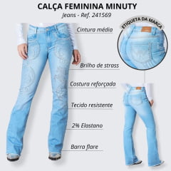 Calça Feminina Minuty Jeans Delavê Flare com Brilho de Strass - Ref. 241569