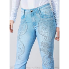 Calça Feminina Minuty Jeans Delavê Flare com Brilho de Strass - Ref. 241569