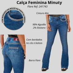 Calça Feminina Minuty Jeans Médio Cós Médio Flare Com Bordado Bolsos Ref:241743