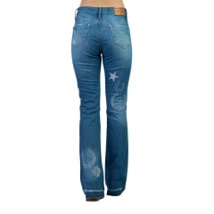 Calça Feminina Miss Country Jeans Azul Com Bordados Em Strass Ref.1023