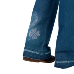 Calça Feminina Miss Country Jeans Azul Com Bordados Em Strass Ref.1023