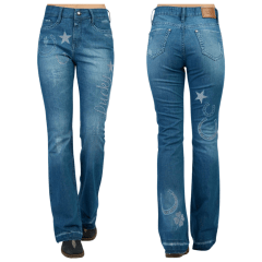 Calça Feminina Miss Country Jeans Azul Com Bordados Em Strass Ref.1023