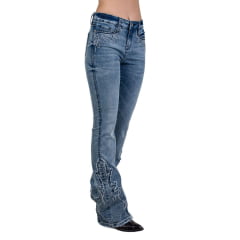 Calça Feminina Miss Country Jeans Delavê Las Vegas Com Aplicação Prata Modelo Flare - Ref.1047