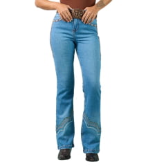 Calça Feminina Miss Country Jeans Sahara Flare Bordado E Strass REF: 001089