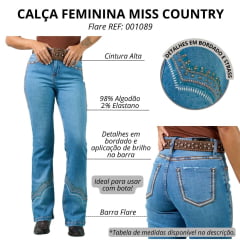 Calça Feminina Miss Country Jeans Sahara Flare Bordado E Strass REF: 001089