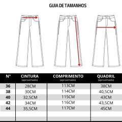 Calça Feminina Moon Horse Azul Médio Wide Leg Any Bordado Branco REF:01.13.166