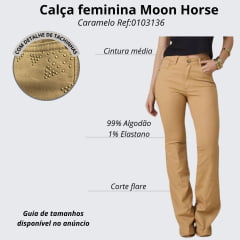 Calça Feminina Moon Horse Jeans Caramelo Claro Flare Mocha Detalhe De Tachinha Dourada Ref:0103136