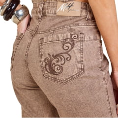 Calça Feminina Moon Horse Zoe Jeans Marrom Bootcut Marrom Claro Bordado Ref: 01.03.155