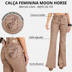 Calça Feminina Moon Horse Zoe Jeans Marrom Bootcut Marrom Claro Bordado Ref: 01.03.155