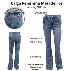 Calça Feminina Os Moiadeiros Jeans Blue Azul Médio Com Linha Marrom Flare Ref:MORS02