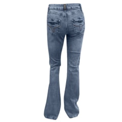 Calça Feminina Os Moiadeiros Jeans Blue Azul Médio Com Linha Marrom Flare Ref:MORS02