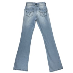 Calça Feminina Os Moiadeiros Jeans Delavê Light Blue Com Linha Verde Flare Ref:MORS03