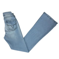 Calça Feminina Os Moiadeiros Jeans Delavê Light Blue Com Linha Verde Flare Ref:MORS03