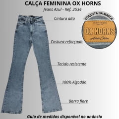 Calça Feminina Ox Horns Jeans Azul Médio Claro Bootcut Básica Ref:2532